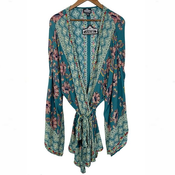 Bohemian Floral Waist-Tie Handkerchief Wrap Kimono - Picture 11 of 14